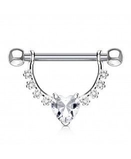Bague boucle anneau pour piercing téton coeur pendentif strass zircon blanc acier inoxy chirurgical 316L