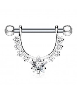 Bague boucle anneau pour piercing téton étoile pendentif strass zircon blanc acier inoxy chirurgical 316L