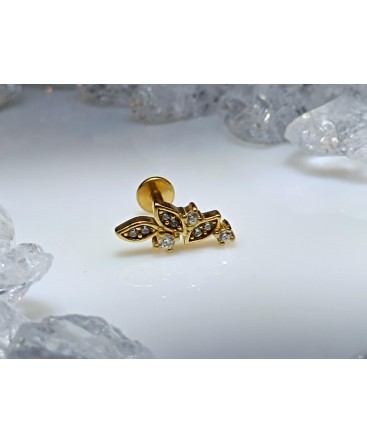 Piercing tragus feuille strass blanc bijoux lobe vissable couleur doré