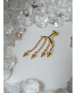 Piercing helix tragus lobe oreille chaine pendant couleur doré spike cartilage