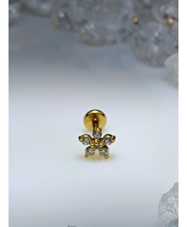piercing tragus fleur oreille flat helix lobe strass blanc vissable ear oor orelha couleur doré
