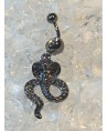 Piercing nombril avec cobra imitation pierre hématite et serti strass blanc et yeux vert