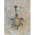 Piercing nombril tortue de mer imitation pierre opale blanc coloré arc en ciel