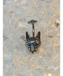 Piercing nombril chat tribal fleur yeux strass bleu