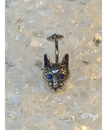 Piercing nombril chat tribal fleur yeux strass bleu