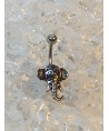 Piercing nombril animal tete d elephant strass blanc acier bijou style indou