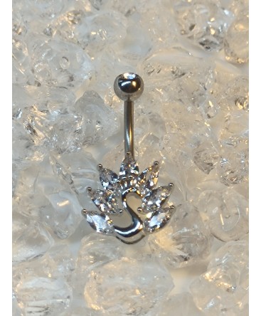Piercing paon animal aile bijoux nombril navel strass blanc ombligo umbigo