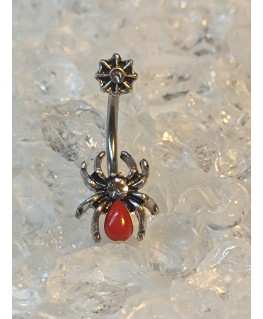 Piercing nombril araignée spider toile patte corps rouge strass blanc bijou ventre nabel ombligo