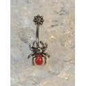 Piercing nombril araignée spider toile patte corps rouge strass blanc bijou ventre nabel ombligo