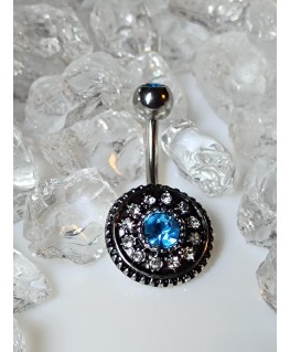 Piercing nombril bouclier vintage double strass bleu blanc