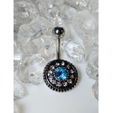 Piercing nombril bouclier vintage double strass bleu blanc
