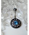 Piercing nombril bouclier vintage double strass bleu blanc