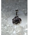 Piercing pour nombril FLEUR a pierre noir plaqué hématite bijou vintage