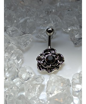 Piercing pour nombril FLEUR a pierre noir plaqué hématite bijou vintage