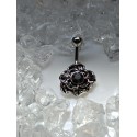 Piercing pour nombril FLEUR a pierre noir plaqué hématite bijou vintage