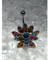  Piercing nombril grosse fleur strass multi couleur