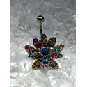  Piercing nombril grosse fleur strass multi couleur
