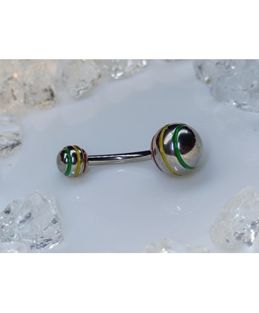Piercing nombril rouge jaune vert rasta