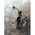 Piercing nombril gros cerceuil cadavre os rip halloween gothique strass blanc