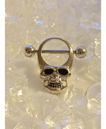 Piercing anneau teton tete de mort œil yeux noir sein poitrine gothique avec barre tige 1,6 16 mm