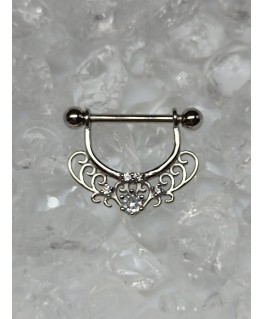 Bague Boucle Anneau pour Piercing téton Coeur Mamelon Strass Zircon Blanc Acier inoxy Chirurgical 316L Partie Intime