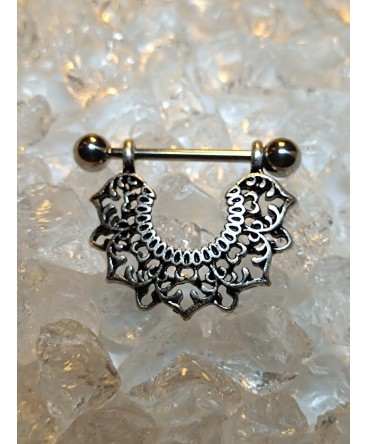 Piercing Sein téton Style Argent Vieilli Fleur Vintage Acier Poitrine Intime Nipple Homme Femme