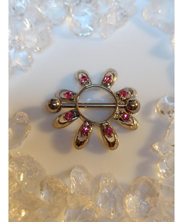 piercing poitrine seins teton bouclier anneau strass rose nipple
