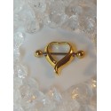Piercing coeur teton couleur doré bijoux sein poitrine nipple barre droite