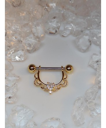 Bague Boucle Anneau pour Piercing téton Strass Blanc filigran Arc Couleur doré