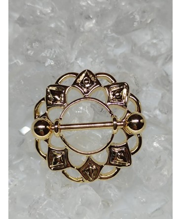 Piercing sein téton anneau bouclier avec rosace mamelon nipple poitrine couleur doré
