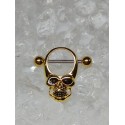 Piercing anneau teton tete de mort œil yeux noir sein poitrine gothique avec barre tige 1,6 x 16 mm couleur doré