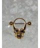 Piercing anneau teton tete de mort œil yeux noir sein poitrine gothique avec barre tige 1,6 x 16 mm couleur doré