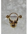 Piercing anneau teton tete de mort œil yeux noir sein poitrine gothique avec barre tige 1,6 x 16 mm couleur doré