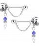 Paire Piercing Anneau Chaine Teton Pendant Lune Chat Noeud Imitation Perle Plastique breloque Blanc et Bleu
