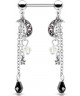 Piercing Anneau Teton Pendant Chaine Lune Strass Violet Etoile Imitation Perle Plastique Blanche et Noir Sein
