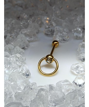 Piercing percage bouche langue barre droite esclave anneau couleur doré strass blanc