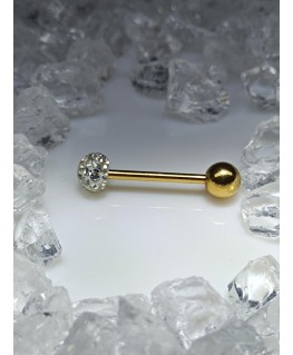Piercing langue strass blanc boule gel résine transparent barbell bouche