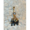 Piercing nombril éléphant multi strass couleur doré noir