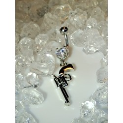 Piercing nombril long pistolet pendant strass blanc