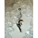 Piercing nombril long pistolet pendant strass blanc