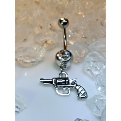 Piercing nombril petit pistolet arme pendentif strass blanc
