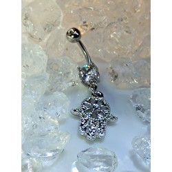 Piercing nombril main fatma attrape reve catcher strass blanc