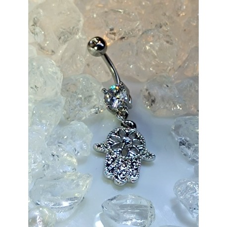Piercing nombril main fatma attrape reve catcher strass blanc