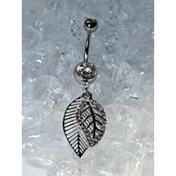 Piercing nombril double feuille multi strass blanc