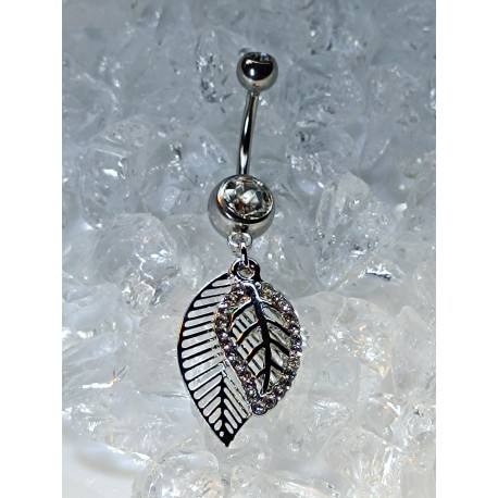 Piercing nombril double feuille multi strass blanc