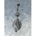 Piercing nombril double feuille multi strass blanc