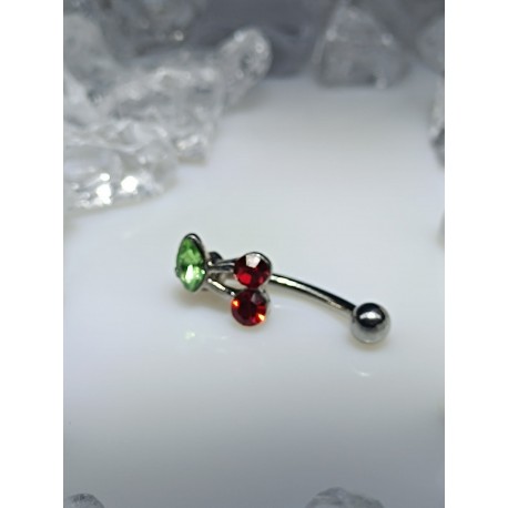 Piercing Arcade sourcil Cerise Boule Rouge Feuille Verte Strass Homme Femme