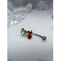 Piercing Arcade sourcil Cerise Boule Rouge Feuille Verte Strass Homme Femme