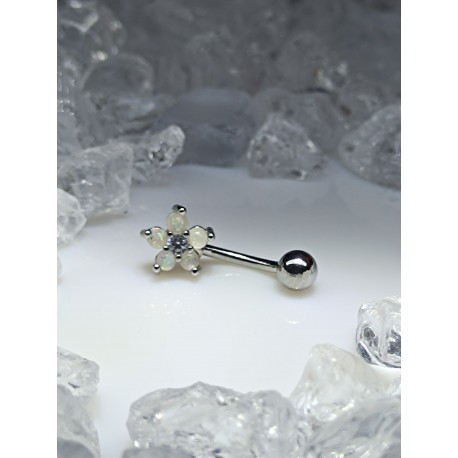 Piercing arcade bleu strass boule imitation pierre opale blanc