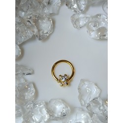 Piercing anneau clickers nez stud narine oreille lobe conch septum helix fleur strass blanc daith septum couleur doré